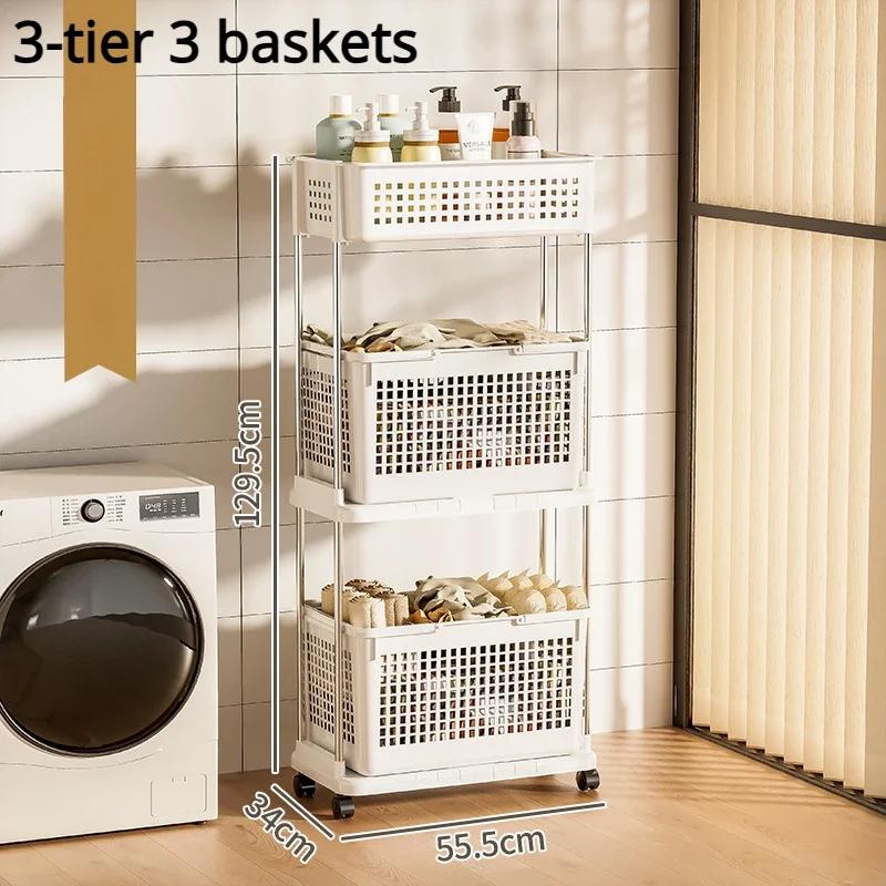 Dirty Clothes Basket Handheld Portable Laundry Basket With Movable Wheel Large Capacity Multifunctional Bathroom Storage Trolley