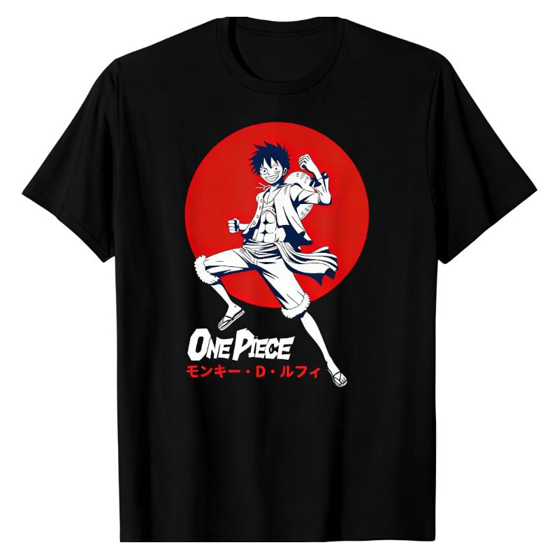 Футболка Monkey D Luffy One Piece Японское Красное Солнце Принт Персонажа Хлопок Легкая Дышащая Повседневная Мода Топы
