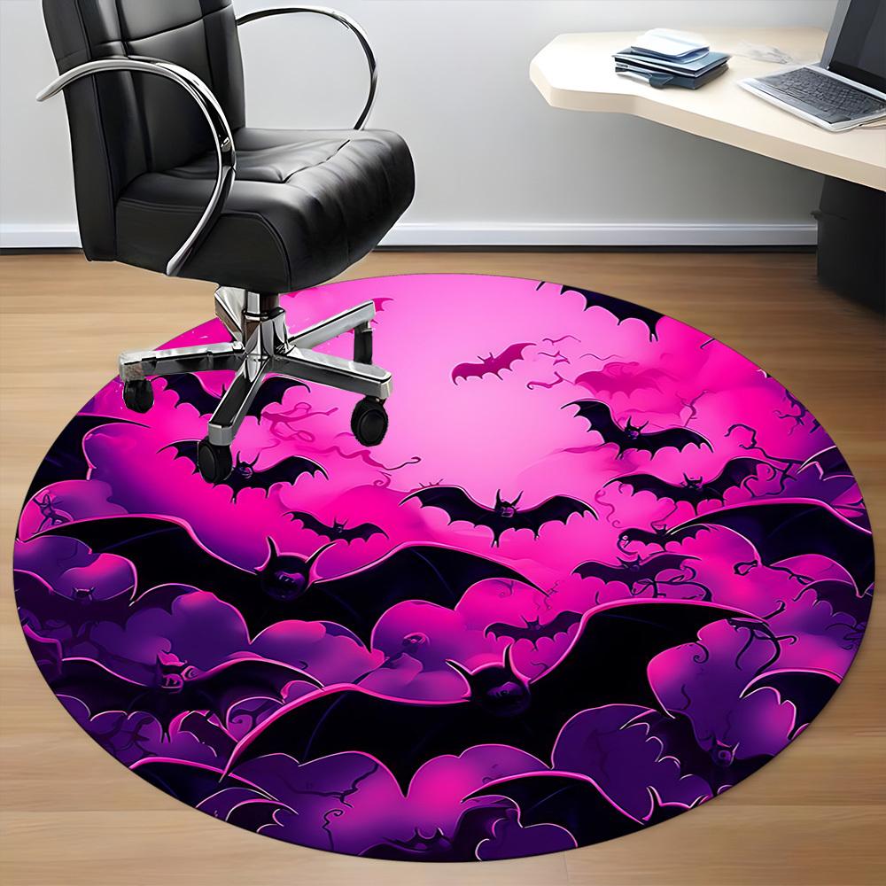 1pc Bat Swarm Office Round Area Rug, Indoor Mat Suitable ForOffice, Under Office Chairs Bedroom Living Room Home Decor, Room Deco T150
