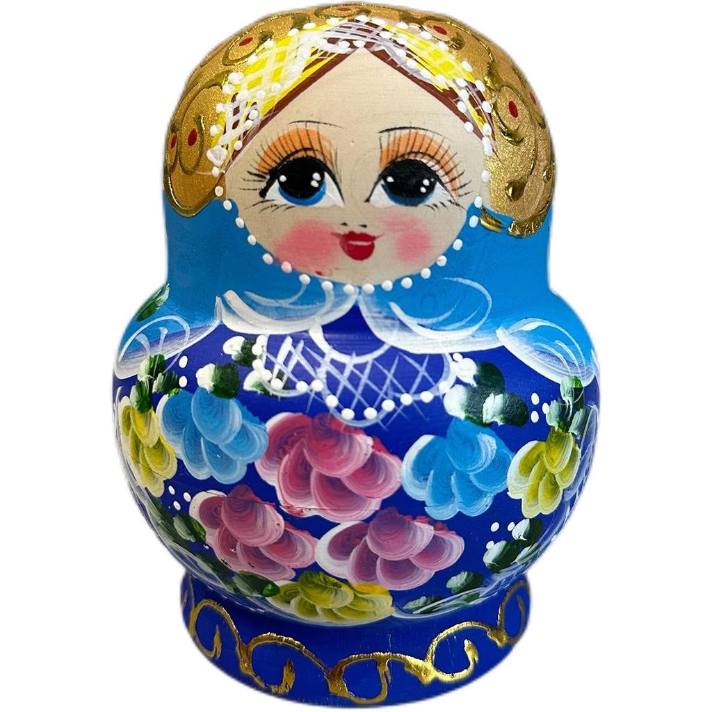 Russian Hand-painted 10-layer Blue Flower Toy Doll Gift Air-dried Ornament