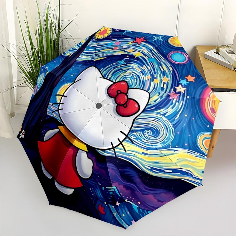 1pc Hello Kitty Starry Night Automatic Opening Folding Umbrella - Portable 3-Fold Design with Iron Frame, Perfect for Outdoor Use, Festive Gifts, Trav