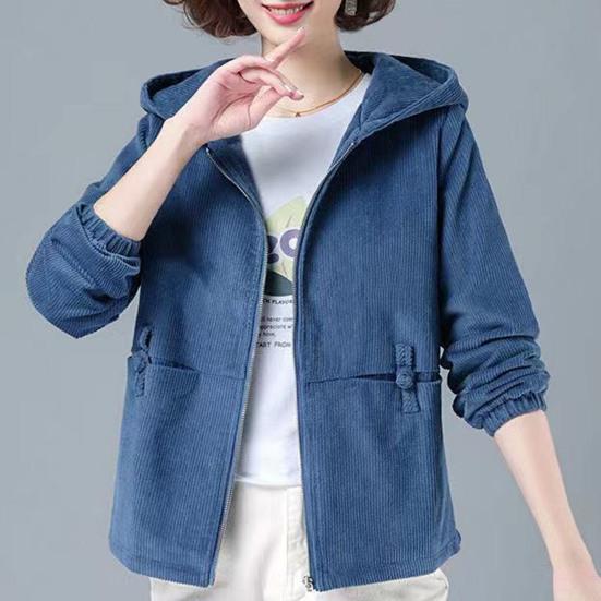 Женская куртка с капюшоном, свободная короткая куртка, повседневная толстовка с капюшоном на молнии, ветрозащитная однослойная вельветовая куртка