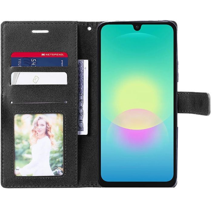 Coque + 2 Verres Trempés pour Samsung Galaxy A18 4G/5G, Cuir Synthétique Antichoc Bleu Marine/Noir