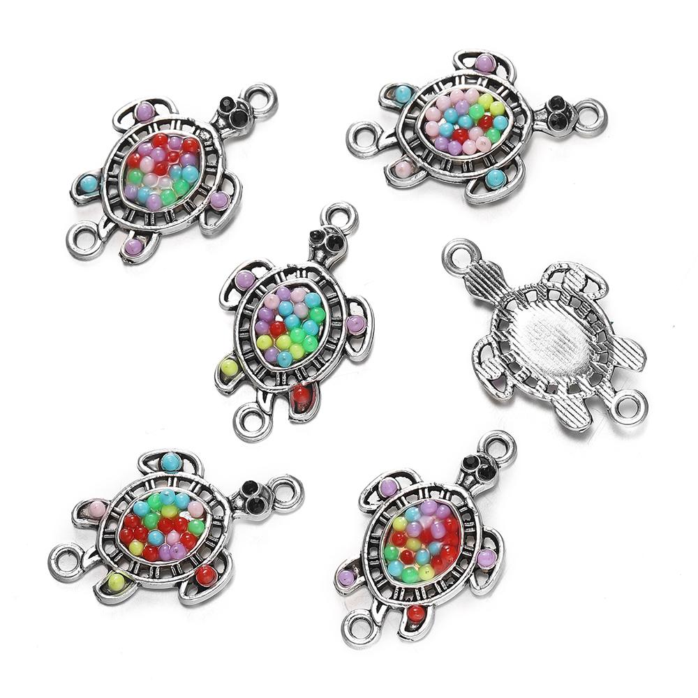 4Pcs Alloy Retro Colored Zircon Drop Oil Pendant Elephant Turtle Pendants For DIY Jewelry Charm Bracelet Handicrafts Accessories