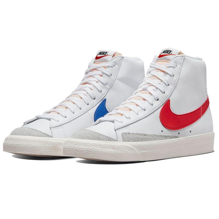 Nike Blazer Mid 77 Vintage White Blue Red Мужские кроссовки Medium-Blue Sail Habanero-Red BQ6806-117