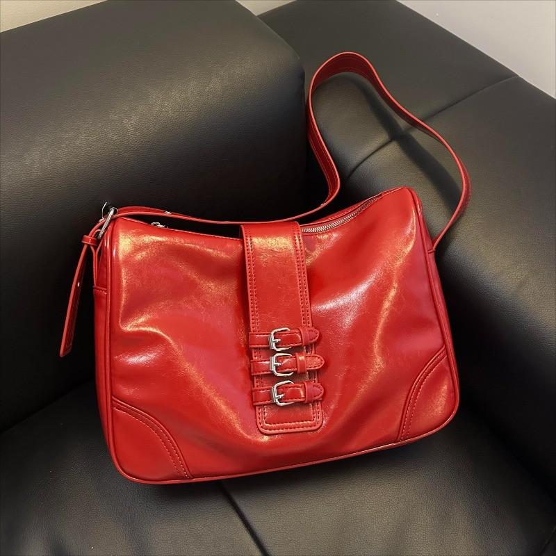 Ielgy Large-Capacity Soft Leather Tote Bag Sweet Cool Hot Girl Motorcycle Bag Portable Classy Fashion One-Shoulder Messen