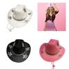 Adult Breathable Cowboy Hat with Sequins Star Pattern Western Style Curved Brim Fedoras Adjustable Chin Rope Cowboy Hat