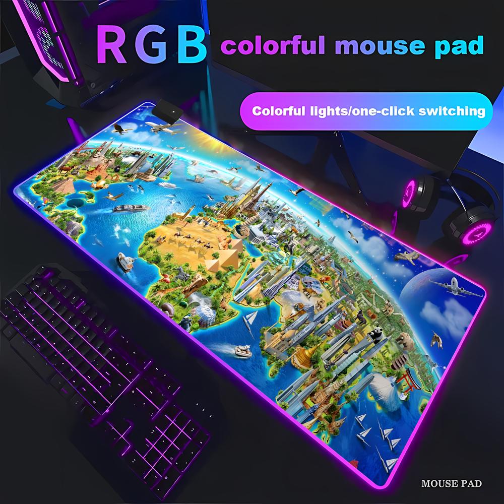RGB Мультяшная Земля Коврик для Мыши Большого Размера Резиновая Основа Нескользящий Настольные Аксессуары для ПК Офисы и Игроки Клавиатурные Коврики Декоративный Коврик HYBXAXC