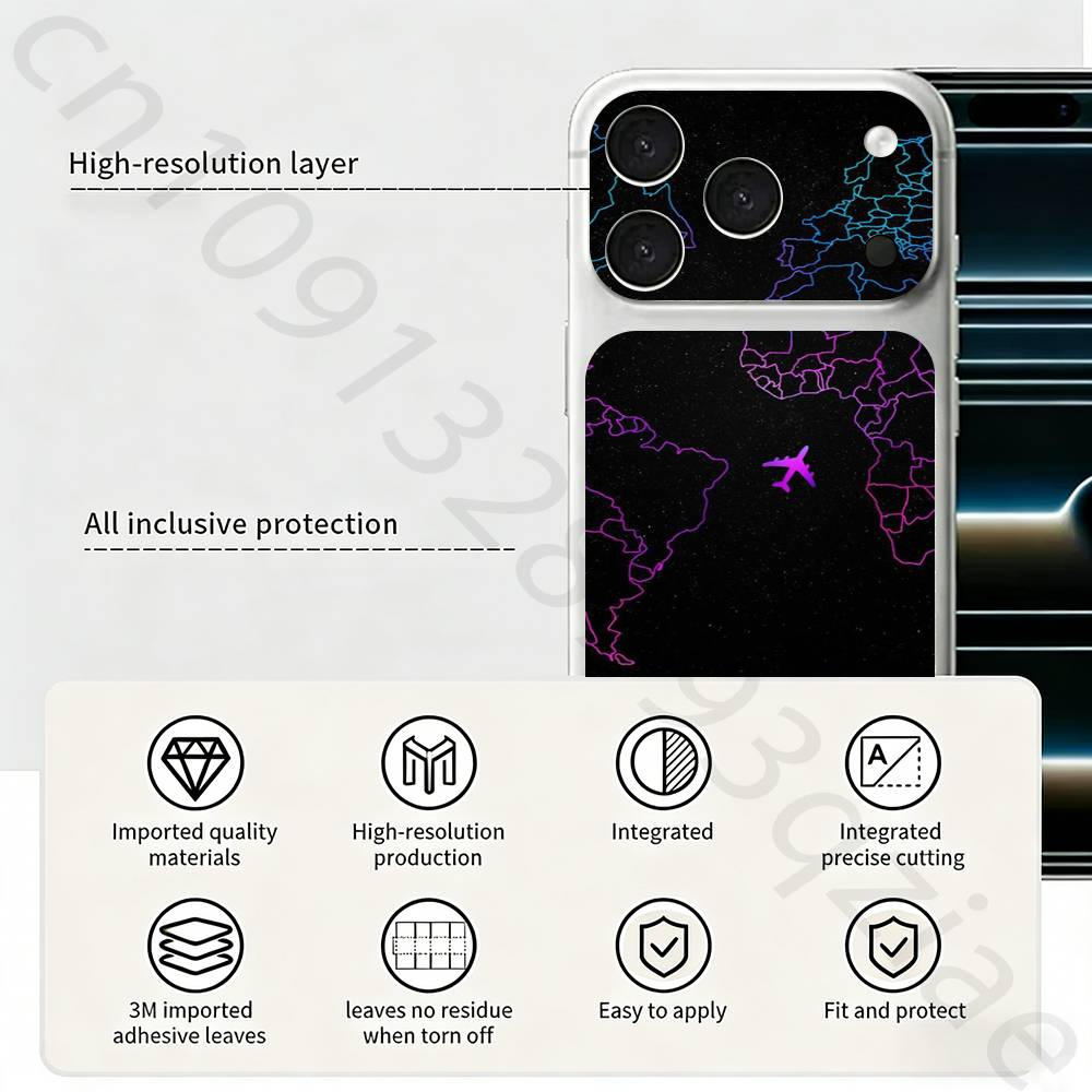 Карта Самолета Для iPhone 17 pro Max /17 pro Полное Покрытие Наклейка Кожаная Обмотка 3D Цветная Задняя Защитная Пленка-Наклейка