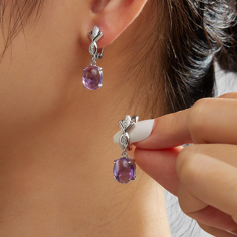 Элегантные женские серьги из серебра 925 пробы с натуральным аметистом, овальный драгоценный камень 8*10 мм, изысканные украшения для женских подарков на день рождения