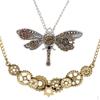 2Pcs Vintage Steampunk Dragonfly Lot Gears Pendant Biker Gothic Necklace Mechanical