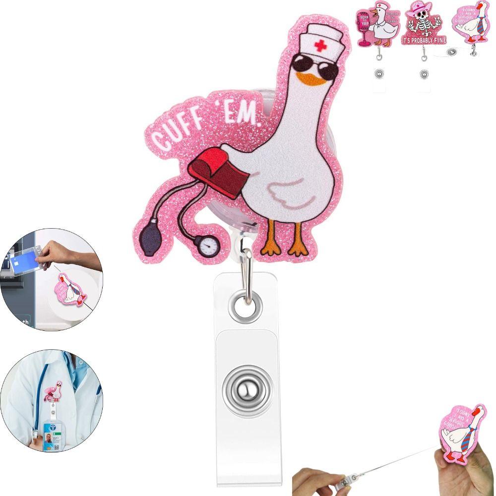 Retractable Badge Scroll Pull-tab Fastener ID Clip Funny Goose Nurse Badge Reel Nursing Student
