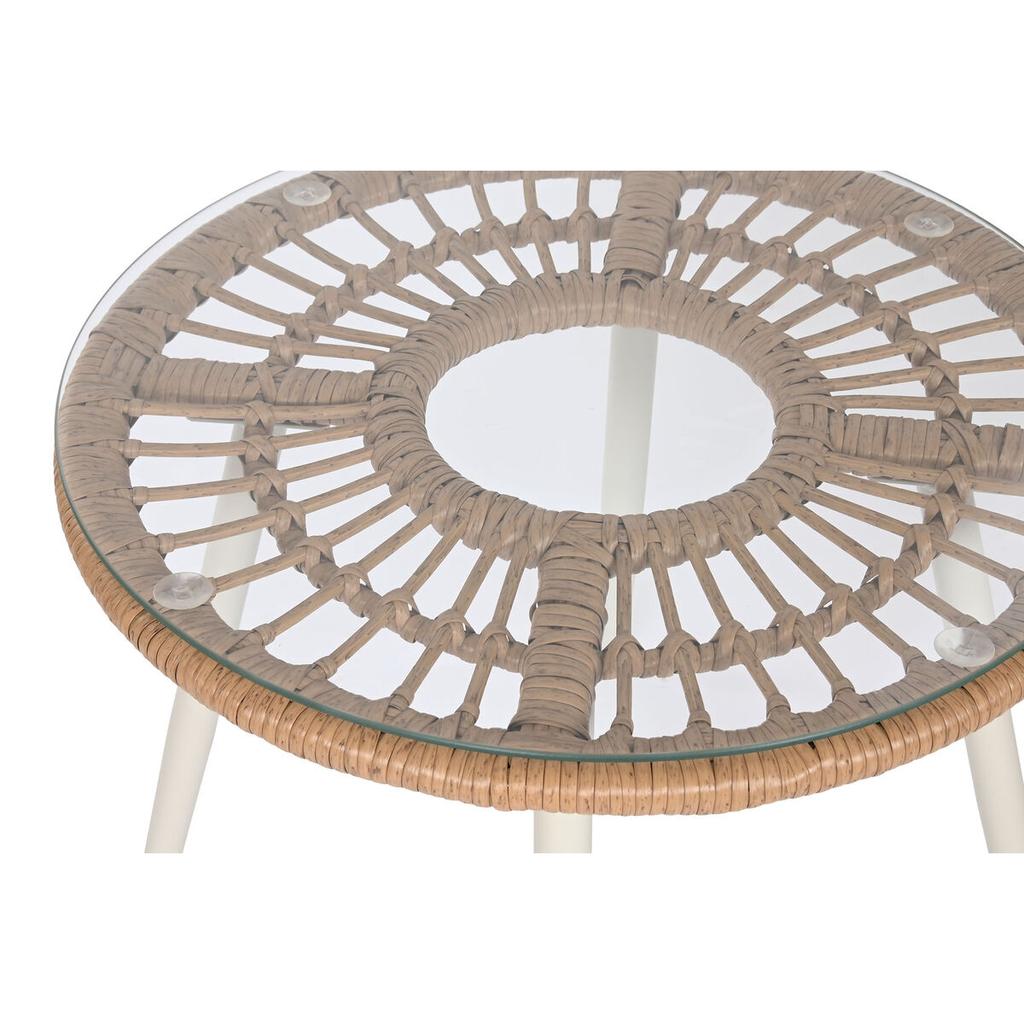 Table Set with 2 Seats Home ESPRIT White Beige Gray Metal Glass Synthetic Rattan 55 X 55 X 47 Cm