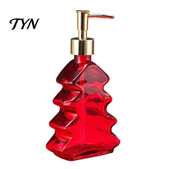 Clear Glass Soap Pump 300ml Christmas Tree Dispenser, Hand Dish Dispenser with Pump, Xmas Theme Home Decor Decorative Empty Bottle for Soap, Kitchen,