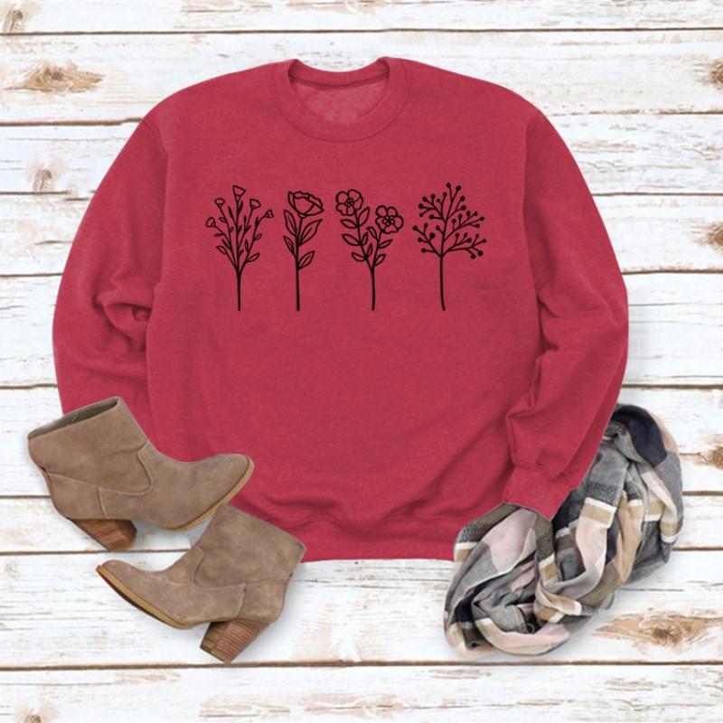 Womens Fall Winter 4 Floral Print Casual Long Sleeve Hoodie