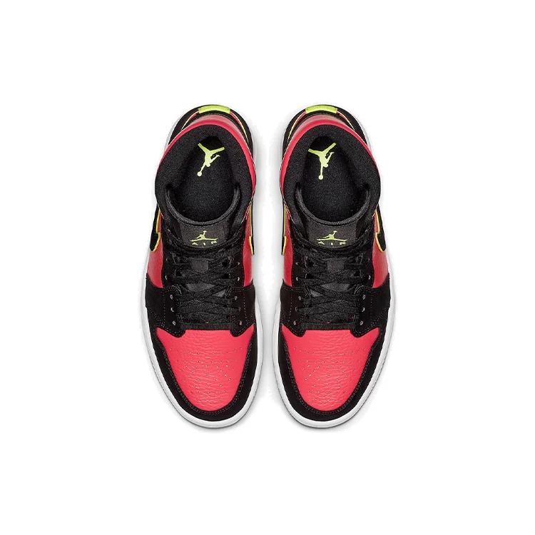 Womens Air Jordan 1 Retro Mid 'Hot Punch Volt' (women's sizes) Black / Volt-Hot Punch Vintage Basketball Shoes BQ6472 006
