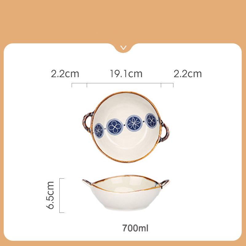Double-ear Soup Bowl Japanese Bowl Household Retro Noodle Bowl Ramen Ceramic Large Soup Basin Tableware