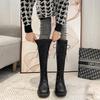 Модные женские длинные сапоги с круглым носком, на флисовой подкладке, элегантные, на низком каблуке, горячее предложение, шик гяру, рабочие, до колена