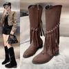 Fashion Ladies Shoes On Sale 2024 British Style Women's Tassel Boots Fashionable and Versatile Brown Long Boots Plus Size 43 Zapatos