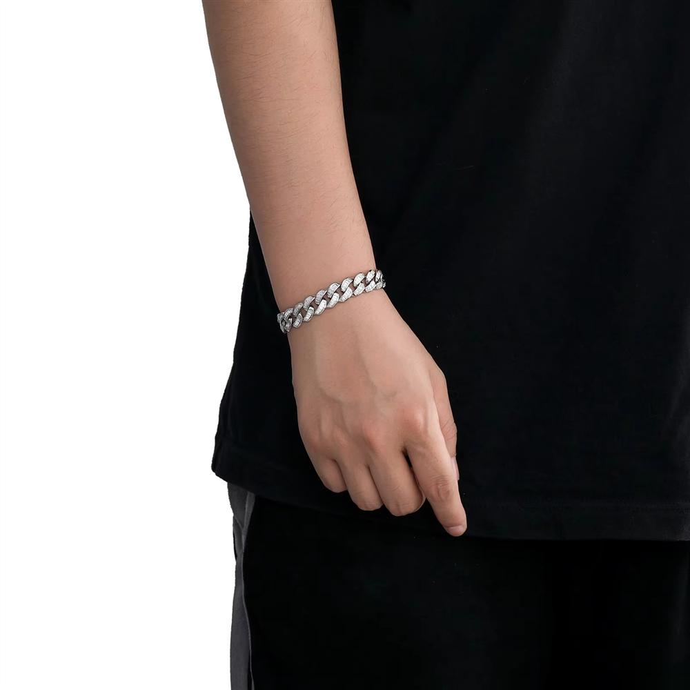 Personalized Hip Hop Real Gold Plated Jewelry 13mm Wide Iced Out Baguette CZ Cuban Link Chain Bracelet for Men