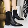 Fashion New Autumn Winter PU Leather Women Boots Fashion Pointed Toe Chelsea Boots for Women Black Short Boots Chunky Heel Botines Mujer