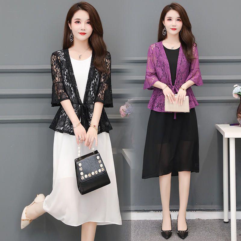 Summer and Autumn Lace Shawl Women's Short Large Cut-out Shawl with Skirt Over Top Thin Coat