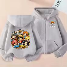 Cartoon Print Clothes Anime One Pieces Zipper Hoodie Kids Long-sleeved Luffy Hooded Sweatshirt Casual Printed Top for Boys Girls