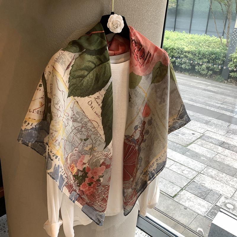 Vintage Polka Dot Printed Light And Thin Scarf Cotton Feel Square Scarf Sunshade Shawl Headscarf Belt Scarf Silk Scarf