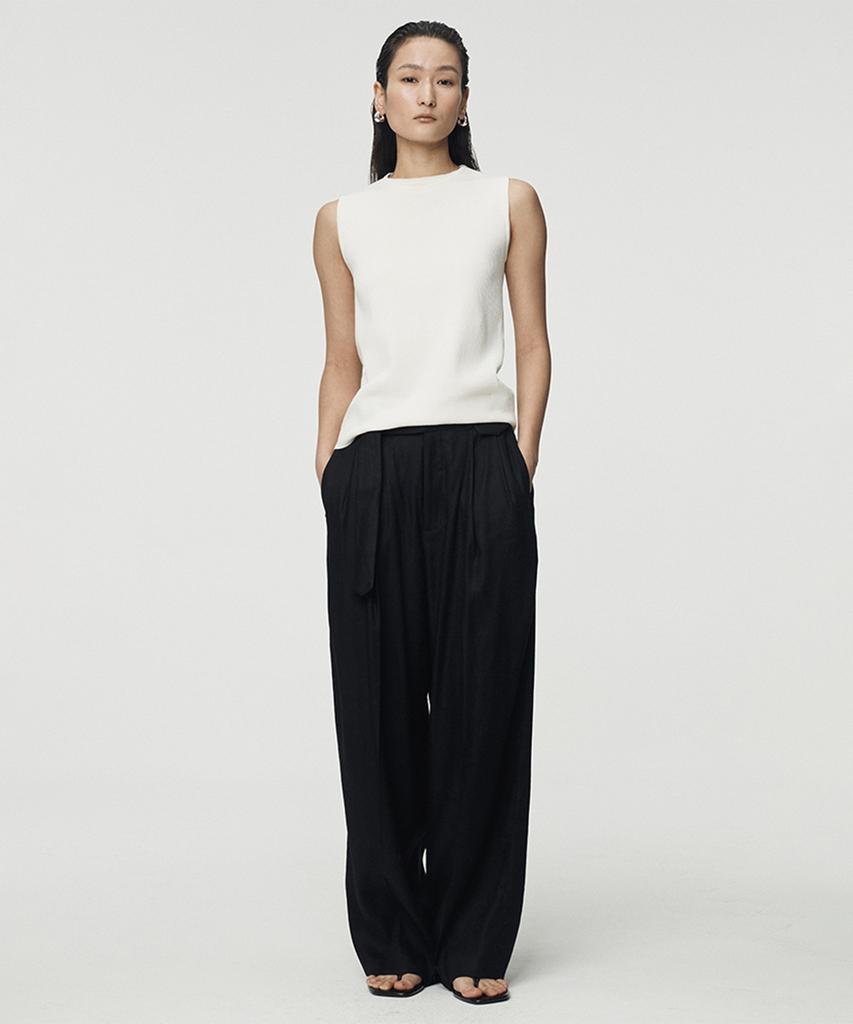 UMARMUNG Elastic Linen Belted Pants_Black