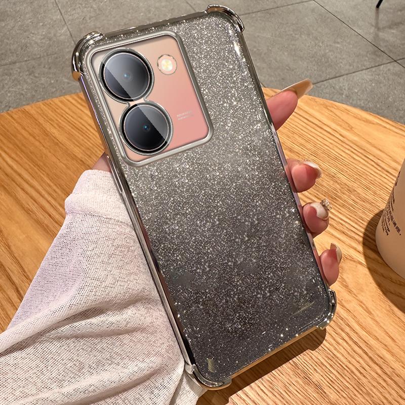 Gradient Glitter Airbag Shockproof Case with Lens for VIVO Y77 Y78 Y77E Y16 Y17 Y18 Y35 Y20 Y21S Y52S Y76S Y200 X70 X90 X100 Pro S15 S17 S18 S19 Pro