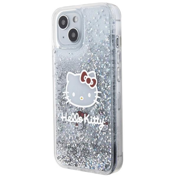 Etui do iPhone 14 Hello Kitty Liquid Glitter Charms srebrny