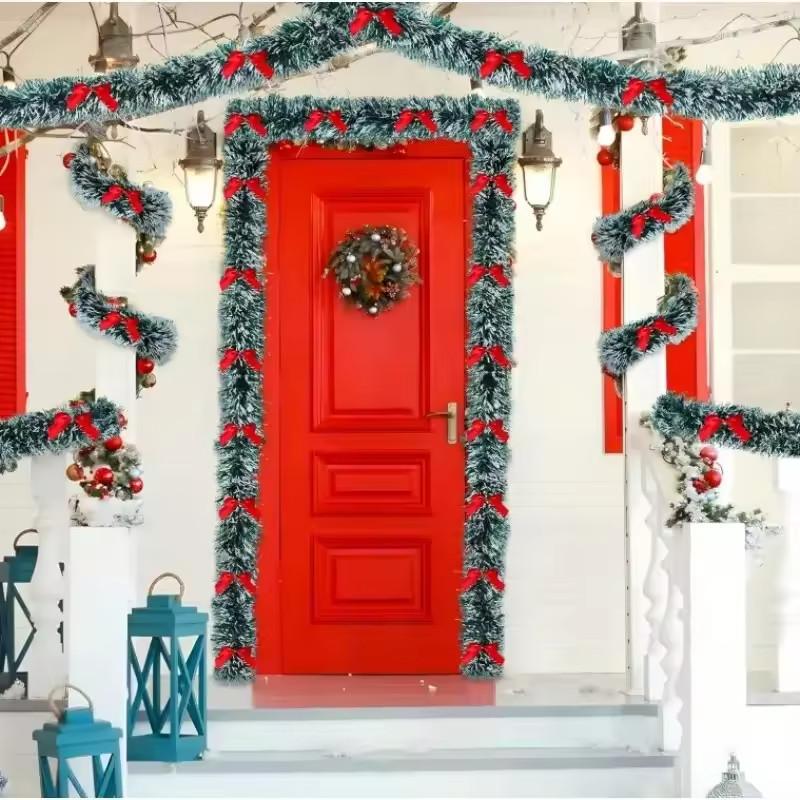 2/4/6/10M Christmas Tinsel Ribbons with Bow Green Cane Ribbon Garland Xmas Tree Hanging Pendent DIY Wreath Party Home Decor 7