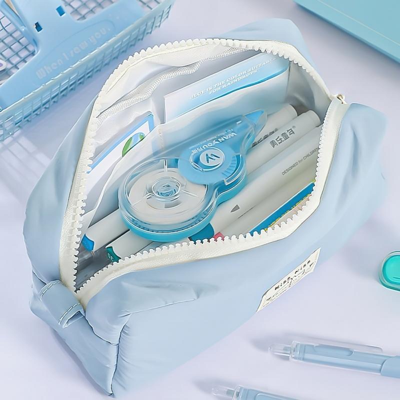 1pcs Kiss Cream Pencil Case Pen Bag Cute Cartoon Dog & Cat Simple Design Large Capacity Japanese Style Storage Pouch