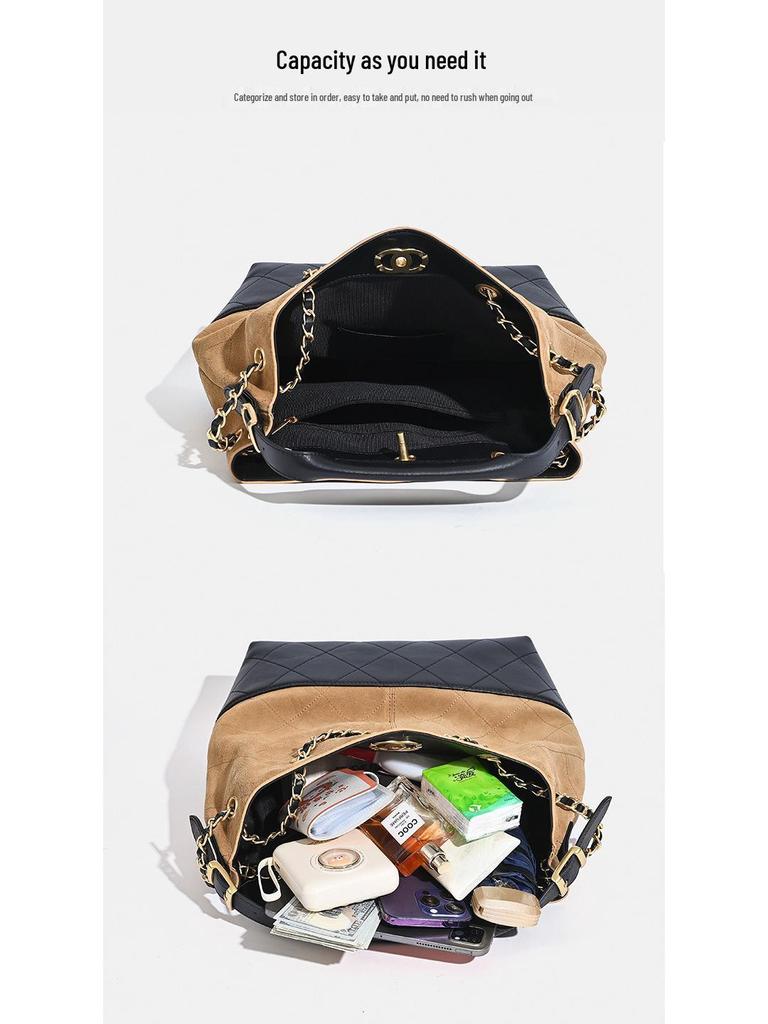 Chic Retro Suede Diamond Pattern Leather Tote Bag for Women