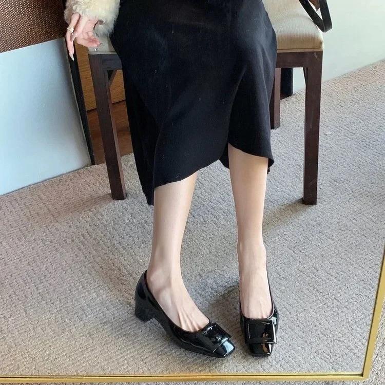 Fashion Woman Trend Designer Square Buckle Heels for Women Luxury Brand Pumps Square Toe High Heels Fashion Party Elegant Ladies Shoes