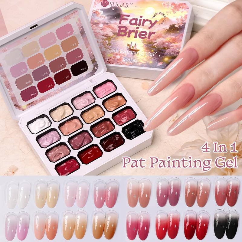 UR SUGAR 4 in 1 16 Colors Pat Painting Gel For Gradient Stamping Drawing Pattern UV/LED Gradient Patting Gel Palette