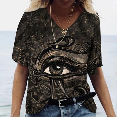 2023 женская футболка с v-образным вырезом уличный древнеегипетский этнический костюм с принтом женский топ с коротким рукавом повседневная модная женская одежда