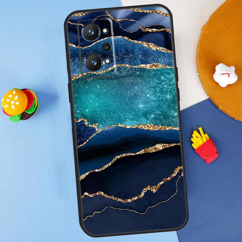 Gold Indigo Faux Malachite For Realme 11 10 12 13 14 Pro Plus GT 5 6 6T GT7 Pro C61 C53 C51 C21Y C25S C55 C67 C75 Case