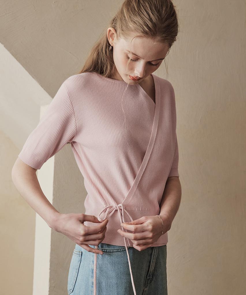 ZEROSTREET [2 Colors] Ribbed Cut-Out Wrap Knit