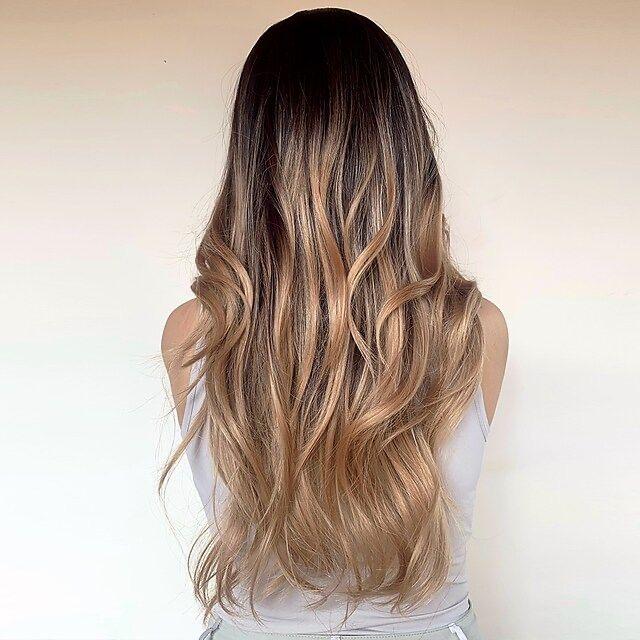 Коричневый золотой смешанный цвет средняя часть длинные волосы вьющиеся искусственные волосы набор большой волны градиентный парик с изменением