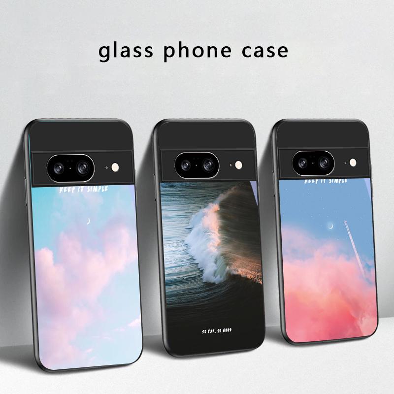 Темно-синяя морская вода Для Google Pixel 8 7 9 10 Pixel 10 Pro XL Pixel 9 Pro XL Pixel 8a 7a Pixel 7 Pro Черный Стеклянный Чехол для Телефона