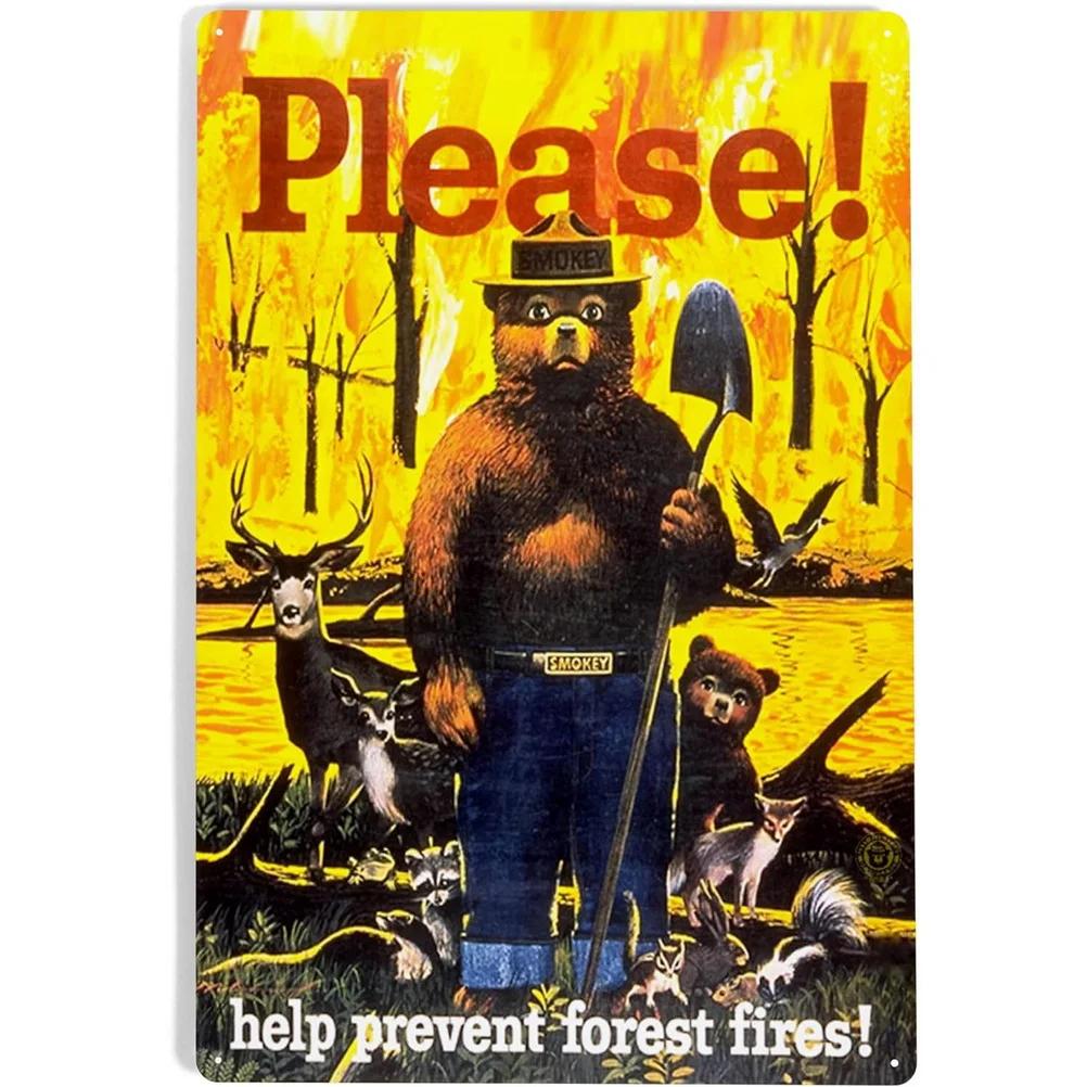 Warning Metal Tin Signs Plaque Prevent WildFires Wall Decoration Vintage Iron Painting Art Posters for Forest Home Cafe Club Bar