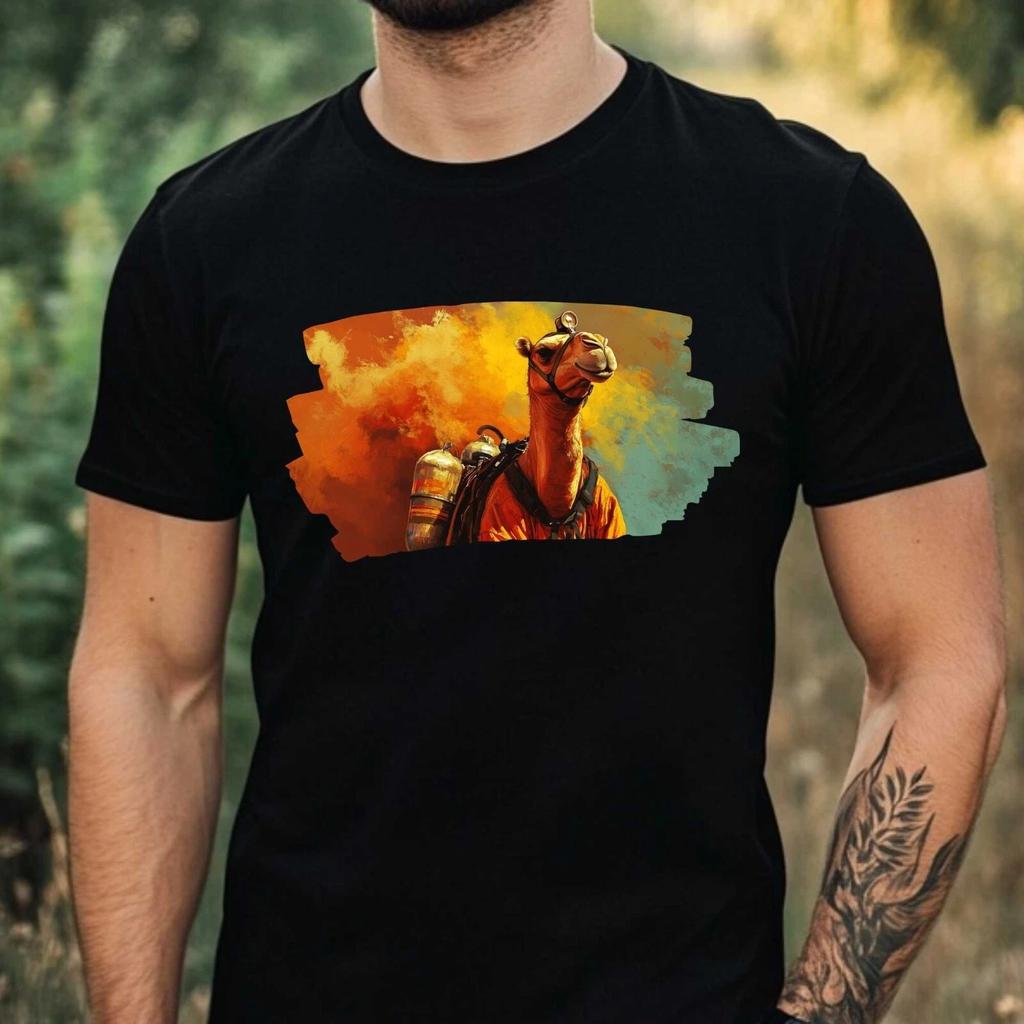 T-Shirt Herren Kamel als Feuerwehrmann Motiv Baumwolle Größe XS bis 5XL