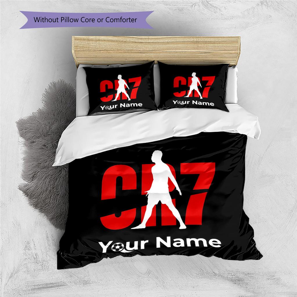 Custom Name CR7 Bedding,Quilt Set Quilt Cover Pillowcase Home Birthday Gift(1 * duvet cover + 2 * pillowcase, without core) -HE54