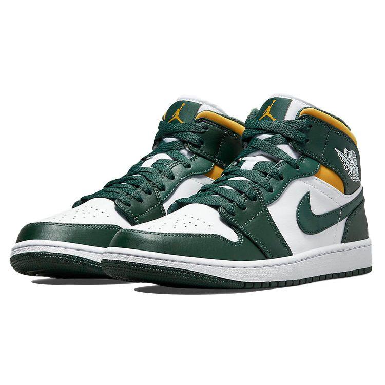 Мужские кроссовки Air Jordan 1 Mid Sonics White Noble-Green Pollen 554724-371
