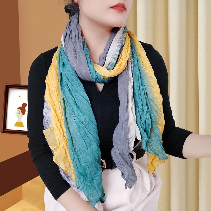 Trendy Gradient Cotton-Linen-Silk Scarf/Shawl for Women - Sun Protection & Dual-Use for All Seasons
