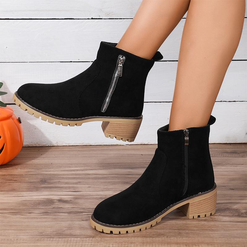 Женские замшевые ботильоны на среднем каблуке, дизайнерская обувь, массивные женские туфли 2024 года, модные короткие ботинки «Челси», зимние туфли-лодочки, новые женские ботинки