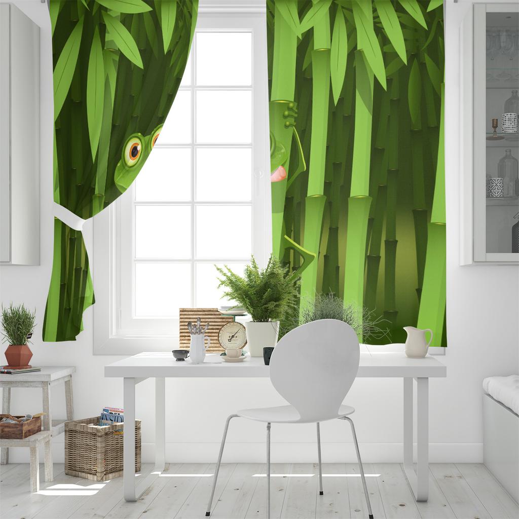 Bamboo And Frog Window Curtains Curtains for Living Room Decorative Items Living Room
