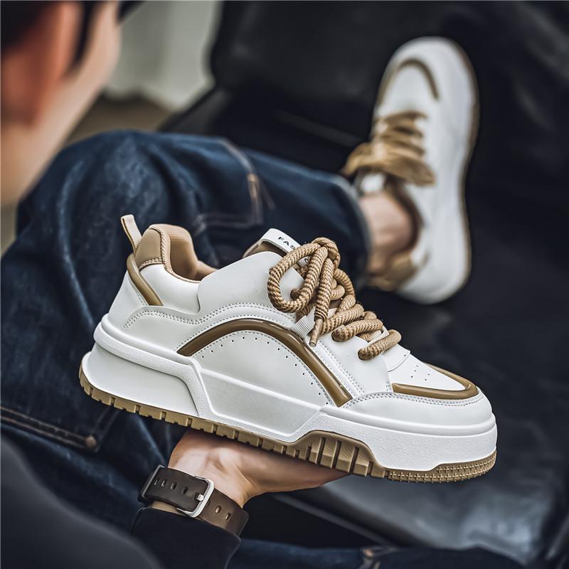 Мужская обувь осень оригинальная нишевая универсальная повседневная обувь для бега студенческая спортивная толстая подошва усиливающая нескользящая маленькая белая обувь