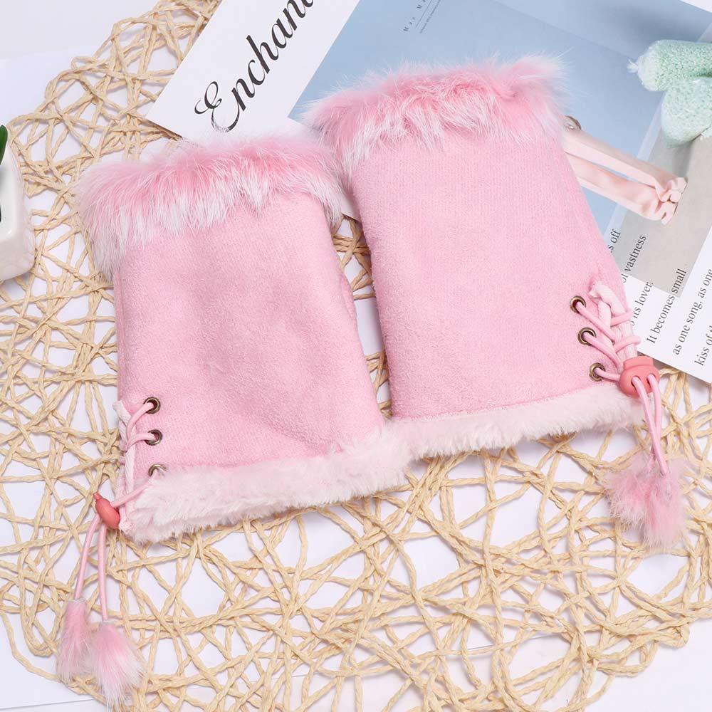 Girls Gift Hand Fashion Soft Genuine Wrist Warm Trim Women Rabbit Fur Fingerless Gloves